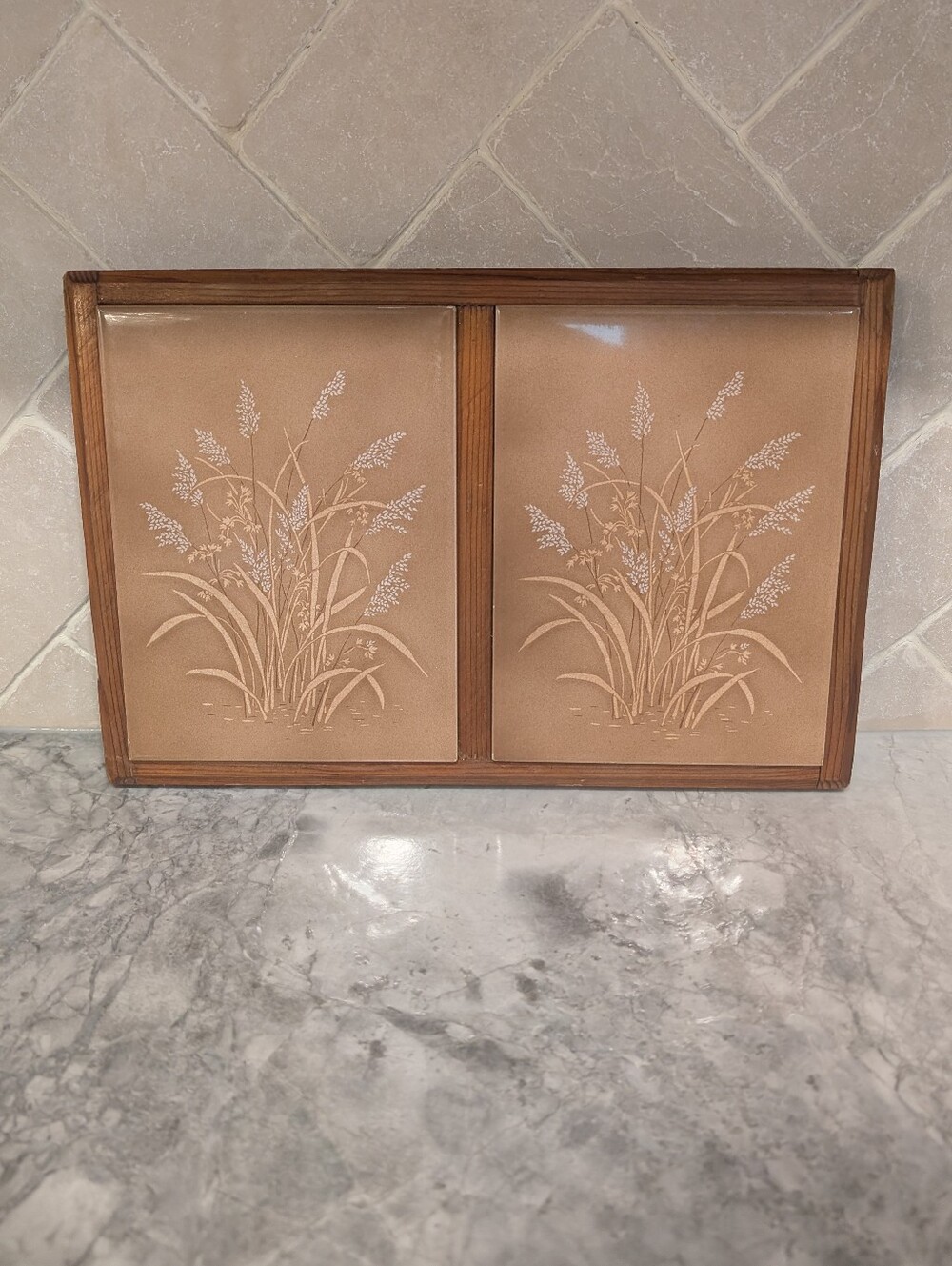 Vintage Tile Panel Trivet Coaster Tan Wheat Print Cottagecore Farm House Kitchen